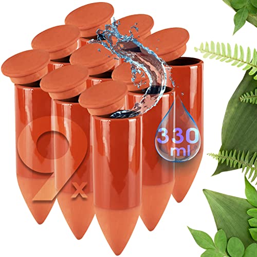 LIVONDO Terracotta Gießhilfe (9X 330 ml) handgefertigt für Bewässerung Zimmerpflanzen | Wasserstandsanzeiger Pflanzen | Watering can | Gießkanne Zimmerpflanzen von LIVONDO
