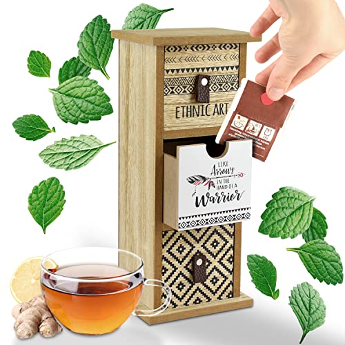 TEEBOX NEU (STEHEND) MODERNE TEEBEUTEL AUFBEWAHRUNG | aus Holz | im Boho Stil | zum Aufbewahren und Servieren | mit herausnehmbaren Laden | vielseitig einsetzbar | dekorative Teebox | handgefertigt von LIVONDO