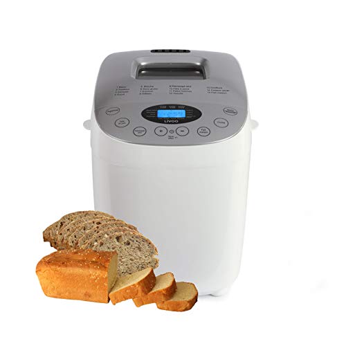 Brotbackautomat mit 2 Knethaken - Brotbackmaschine 15 Automatikprogramme - LCD Bildschirm - 60 Min Warmhaltefunktion und 15 Std Timer - Brotbäcker 3 Bräunungsgrade von Livoo feel good moments