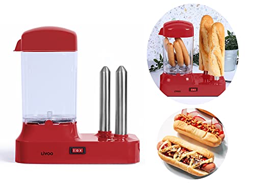Hot Dog Maker für 6 Würstchen - Hot-Dog Maschine mit abnehmbaren Wärmebehälter - Würstchenwärmer mit Edelstahlspieße zur Brötchen Erwärmung – 340 Watt von Livoo feel good moments