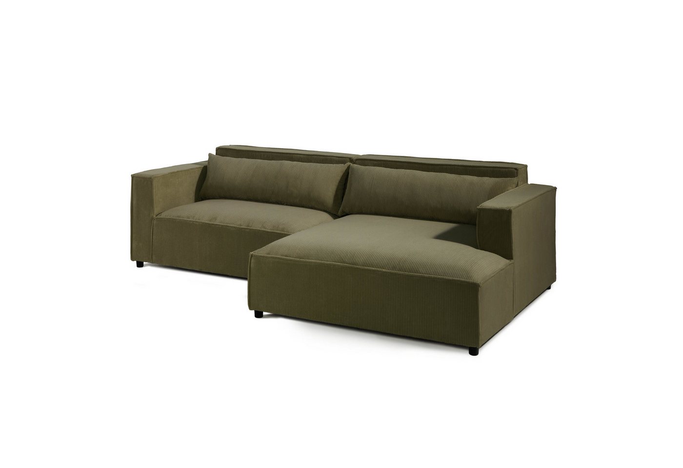 LIVORA Ecksofa FINN, Ecksofa Ottomane rechts Cord Velours 266x150x80 grün FINN von LIVORA