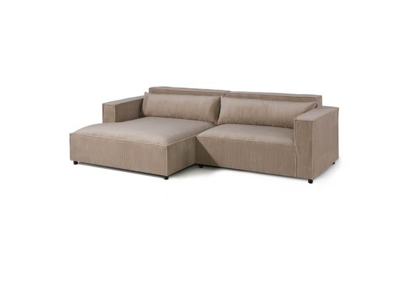 LIVORA Ecksofa FINN, Ecksofa Ottomane links Cord Velours 266x150x80 beige FINN von LIVORA