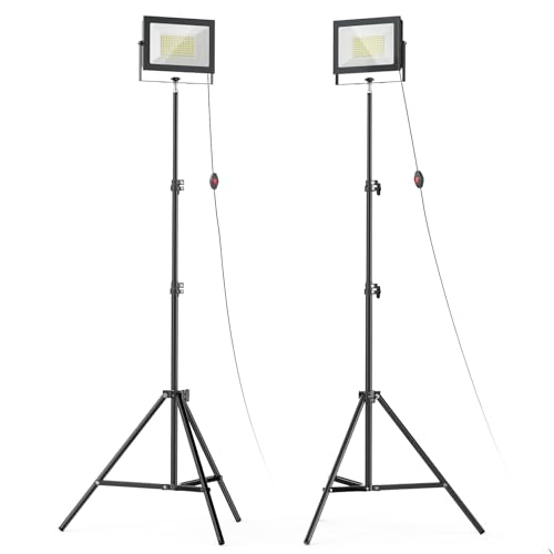 LIVOWALNY 2er-Set LED Baustrahler mit Stativ – 100W, 11000 Lumen, IP65 Wasserdicht, Verstellbarer Kopf – Tragbare Arbeitsleuchte für Außenbereich, Camping und Werkstatt (2er- Set) von LIVOWALNY