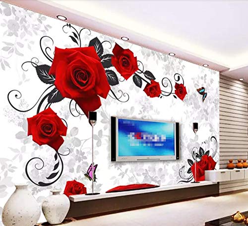 Fototapete 3D Effekt Tapeten Roter Rosen- Musterschmetterling Der Weinlese Vliestapete Wandbilder Wallpaper Dekoration von LIWALLPAPER