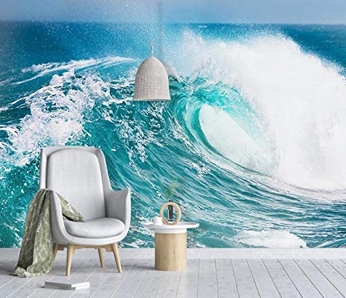 Fototapete 3D Tapete Kinderzimmer Deko Blaues Meer, Wellen, Welle Tapeten Vliestapete Wandbilder Wohnzimmer Schlafzimmer Wanddeko 350cmx256cm von LIWALLPAPER