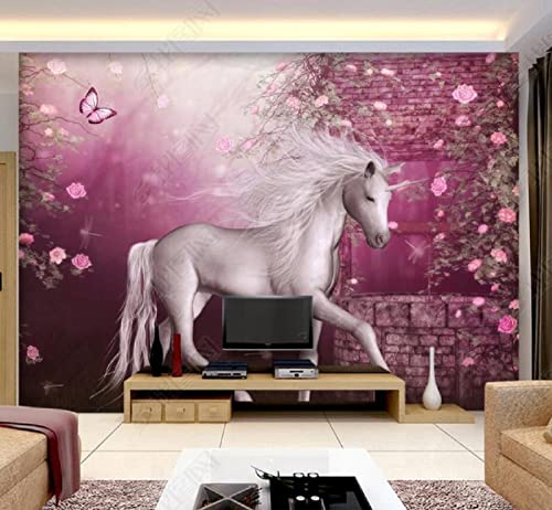 Fototapete 3D Tapete Kinderzimmer Deko Einhorn Blume Schmetterling Tapeten Vliestapete Wandbilder Wohnzimmer Schlafzimmer Wanddeko 300x210cm von LIWALLPAPER