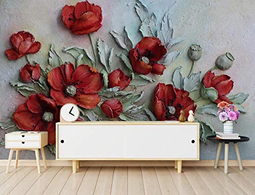 Fototapete 3D Tapete Kinderzimmer Deko Geprägte Rote Mohnblumen Tapeten Vliestapete Wandbilder Wohnzimmer Schlafzimmer Wanddeko 250cmx175cm von LIWALLPAPER