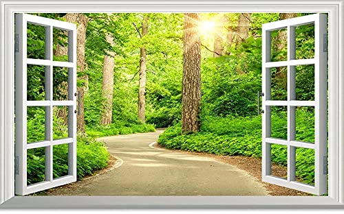 Fototapete 3D Tapete Kinderzimmer Deko Weg Im Wald Vor Dem Fenster Tapeten Vliestapete Wandbilder Wohnzimmer Schlafzimmer Wanddeko 150x105cm von LIWALLPAPER