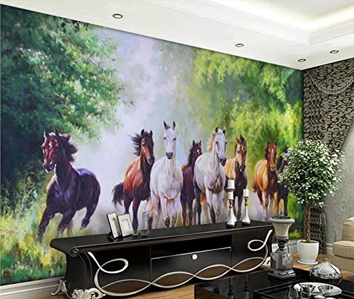 Fototapete 3d Effekt Tapeten Acht Pferde Rennen Durch Den Wald Vliestapete 3D Tapete Wanddeko Wandbilder 150cm×105cm von LIWALLPAPER