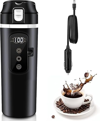 DC 12V/24V Auto Reise Elektrischer Wasserkocher, 500ml Auto Heizbecher, Auslaufsicher, 304 Edelstahl Liner Tragbare Kaffee Tee Tasse Bis zu 100℃ Variable Temperaturregelung von LIWEARE