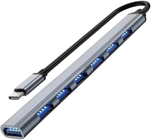 USB C Hub 3.0 mit 7 Ports, Mini USB Verteiler USB(3.0 * 1＋2.0 * 6), Aluminium USB C zu USB Hub 3.0 USB Splitter für Mac Pro, iMac, Samsung und mehr Typ C Geräte von LIWEARE
