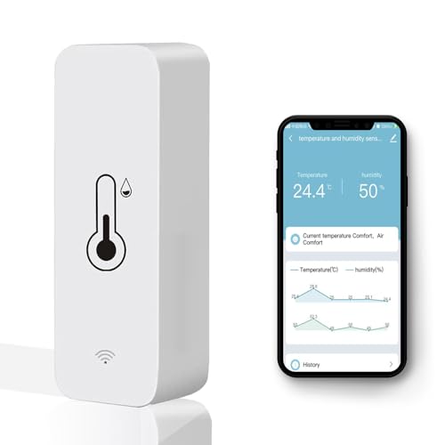 WLAN Smart Thermometer Hygrometer, Digitale Mini Innentemperatur und Feuchtigkeitssensor, Raumtemperaturfeuchtigkeitssensor App Fernbedienung für Gewächshauskeller,Kompatibel Alexa/Google Home von LIWEARE