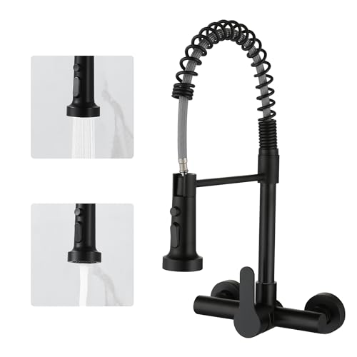LIWEIKE Küchenarmatur Wandmontage, 360° Drehung Wasserhahn Schwarz Küche mit 2 Strahlarten Wasserhahn Wandmontage von LIWEIKE