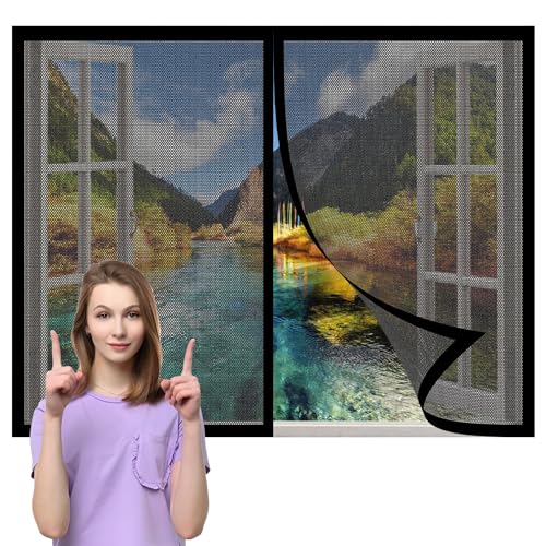 Fliegengitter Fenster Magnet von Innen 153 x 127 cm Insektenschutz Fenster Magnet Fliegenvorhang Ohne Bohren Einfache Installation für Alle Arten von Fenstern, Schwarz von LIWEIREN