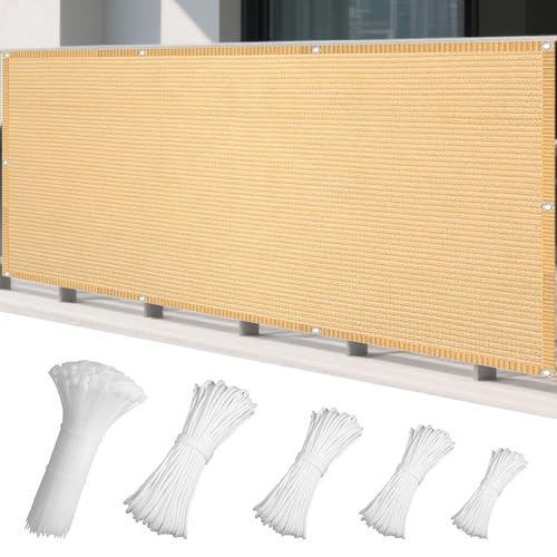 Sonnensegel Atmungsaktiv 583 x 640 cm Rechteckig Atmungsaktiv 98% UV Schutz Schattierungsnetz Mesh Tarp mit Spannseilen mit Ösen für Terrasse Garten, Creme Farben von LIWEIREN