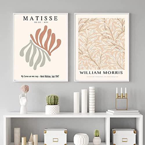 LIXINE Beige Matisse William Morris Poster Pastell Leaf Wall Art Bilder Abstrakte Leinwandmalerei Nordische Drucke Wohnzimmer Boho Decor 40x60cmx2 Kein Rahmen von LIXINE