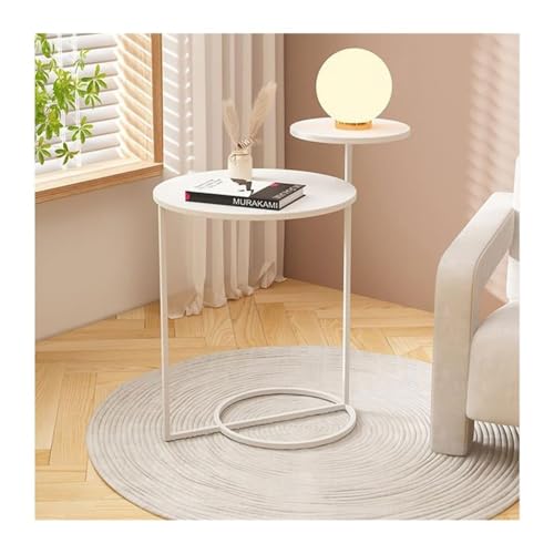 LIXIONGQUANLAL Side Table, Runder Couchtisch aus Metall mit 2 Tischplatten – rostfreier Beistelltisch for drinnen und draußen,Nightstand(White) von LIXIONGQUANLAL