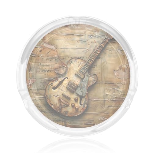 Glasaschenbecher mit schönem Gitarren-Druck, für Zuhause, Restaurant, Tischdekoration, runde Aschenbecher für Erwachsene Glasaschenbecher mit schönem Gitarren-Druck, für Zuhause, Restaurant, Tischdekoration, runde Aschenbecher für Erwachsene von LIXLZH