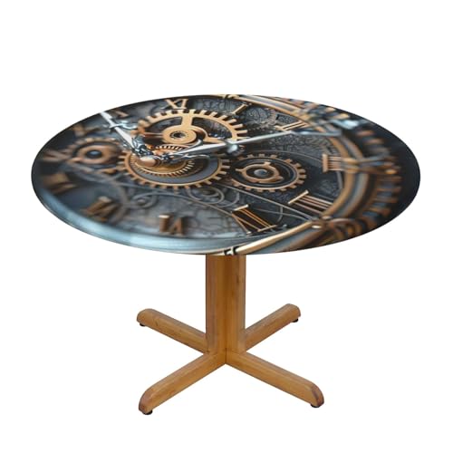 LIXLZH Clock Gear Print Outdoor Patio Kitchen Decor Supplies Wipeable Round Table Cloth for Indoor Outdoor von LIXLZH