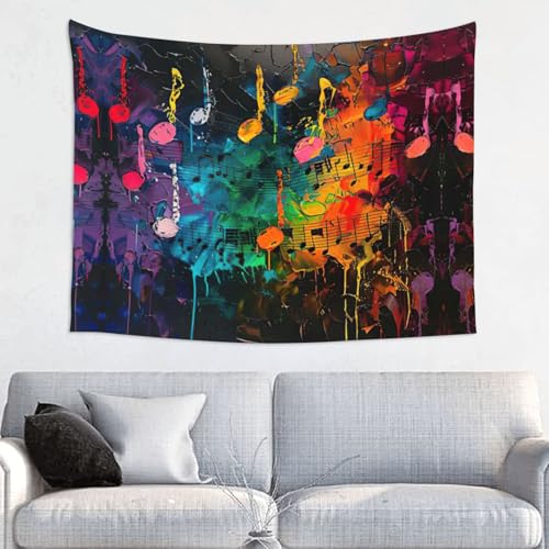 LIXLZH Wandteppich mit bunten Musiknoten, personalisierbar, lustiger Hintergrund, Schlafzimmer, Wandbehang, Kunstdekoration, Wandteppich von LIXLZH