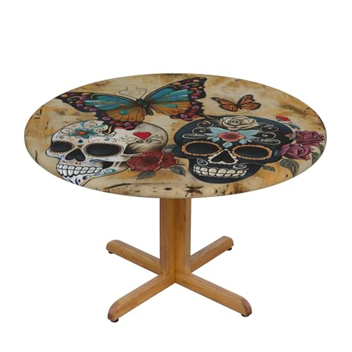 LIXLZH Zuckerschädel Schmetterling Druck Outdoor Terrasse Küche Dekor Supplies abwischbare runde Tischdecke für drinnen und draußen von LIXLZH