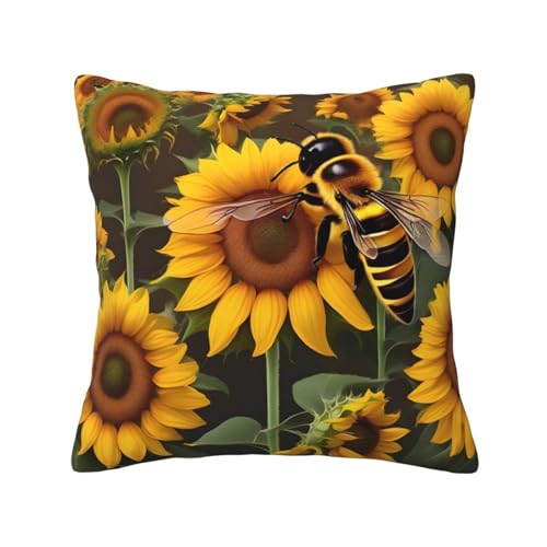 Quadratische Kissenbezüge mit Bienen- und Sonnenblumen-Druck, hautfreundlich, atmungsaktiv, vielseitig einsetzbar Quadratische Kissenbezüge mit Bienen- und Sonnenblumen-Druck, hautfreundlich, atmungsaktiv, vielseitig einsetzbar von LIXLZH