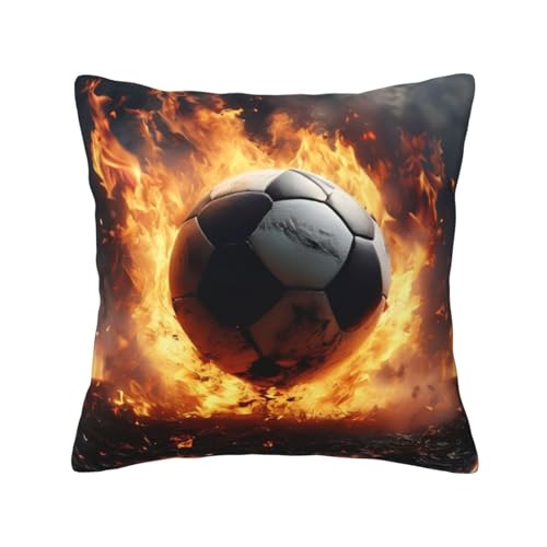 Quadratische Kissenbezüge mit Fußball-Feuerdruck, hautfreundlich, atmungsaktiv, vielseitig einsetzbar Quadratische Kissenbezüge mit Fußball-Feuerdruck, hautfreundlich, atmungsaktiv, vielseitig einsetzbar von LIXLZH