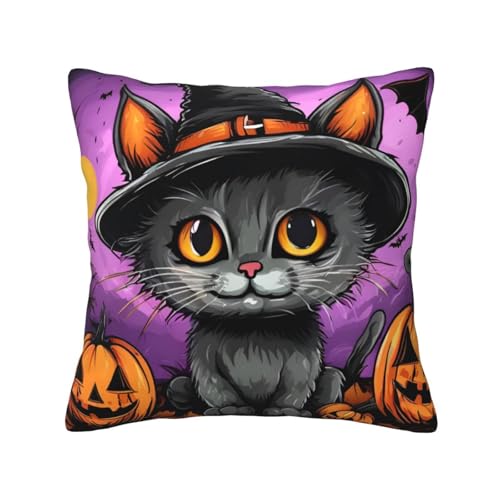 Quadratische Kissenbezüge mit Halloween-Kürbis-Katzen-Druck, hautfreundlich, atmungsaktiv, vielseitig einsetzbar Quadratische Kissenbezüge mit Halloween-Kürbis-Katzen-Druck, hautfreundlich, atmungsaktiv, vielseitig einsetzbar von LIXLZH
