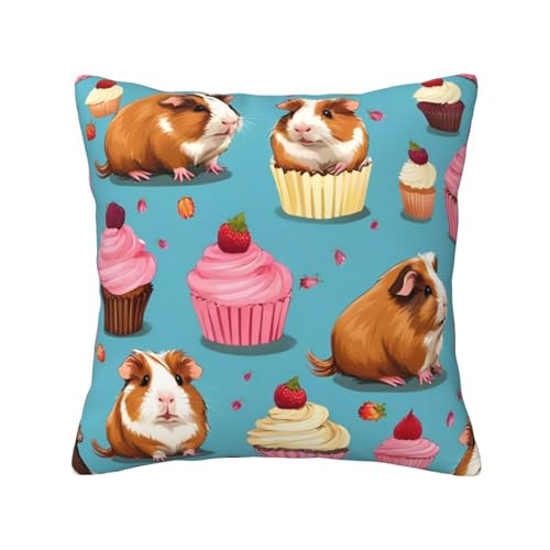 Quadratische Kissenbezüge mit Meerschweinchen- und Cupcake-Aufdruck, hautfreundlich, atmungsaktiv, vielseitig einsetzbar von LIXLZH