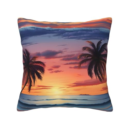 Quadratische Kissenbezüge mit Sonnenuntergang und Strand, Palmen-Druck, hautfreundlich, atmungsaktiv, vielseitig einsetzbar Quadratische Kissenbezüge mit Sonnenuntergang und Strand, Palmen-Druck, hautfreundlich, atmungsaktiv, vielseitig einsetzbar von LIXLZH