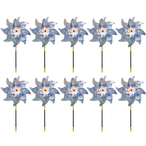 LIXSAZSE 10 Stück reflektierende Windmühle Windrad verscheuchen Vögel mit Windlicht ABS Windmühle Garten Vogelabwehr Vogelschreck Hof, Typ+2 von LIXSAZSE