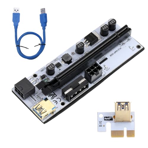 LIXSAZSE PCI E 1X auf 16X Adapter PCI Konverter 6 Pin 4 Pin Stromanschluss Erweiterungskarte Mining Device Miner Computerzubehör, Blau von LIXSAZSE