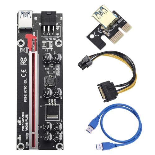 LIXSAZSE PCI E 1x bis 6X Powered USB3.0 Extender Card Board Tragbarer Mini Mining Adapter LED Lichtausrüstung Zubehör Miner, Roter Steckplatz Blaues Kabel von LIXSAZSE