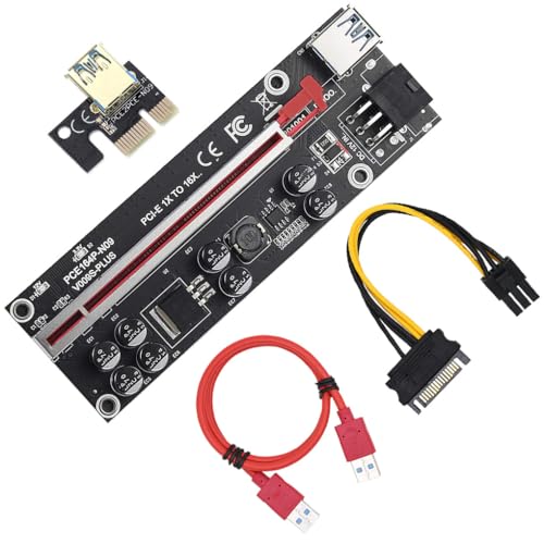 LIXSAZSE PCI E 1x bis 6X Powered USB3.0 Extender Card Board Tragbarer Mini Mining Adapter LED Lichtausrüstung Zubehör Miner, Roter Steckplatz Rotes Kabel von LIXSAZSE
