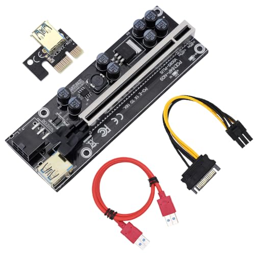 LIXSAZSE PCI E 1x bis 6X Powered USB3.0 Extender Card Board Tragbarer Mini Mining Adapter LED Lichtausrüstung Zubehör Miner, Schwarzer Steckplatz Rotes Kabel von LIXSAZSE