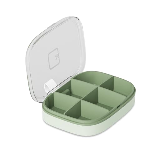 LIXSAZSE Pillendose Tragbare Reisebehälter Mini-Medikamentenhalter Staubdichtes Sanitär PS ABS U-förmige Nut Hohe Kapazität für Reisen, grüne sechs Zellen von LIXSAZSE