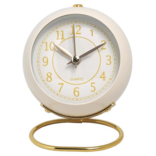 LIXSAZSE Runde Vintage Uhr mit komfortablem Nachtlicht für den Nachttisch. Runde Vintage Schreibtischwecker aus ABS von LIXSAZSE