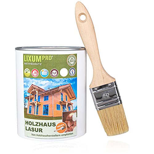 LIXUM 100% Biologische Holzhaus & Blockhaus Lasur - Wetterschutz für Holzhäuser, Farbe:Dunkelbraun 0.60, Inhalt:6 Liter (ca.150m²), inkl. Zubehör:Pinsel von LIXUM