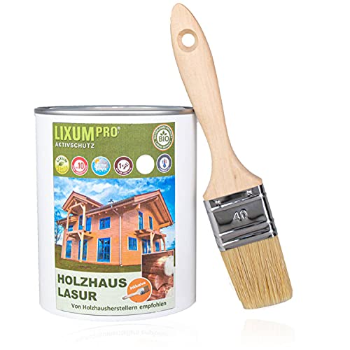 LIXUM 100% Biologische Holzhaus & Blockhaus Lasur - Wetterschutz für Holzhäuser, Farbe:Dunkelgrau 0.81, Inhalt:1 Liter (ca.25m²), inkl. Zubehör:Pinsel von LIXUM