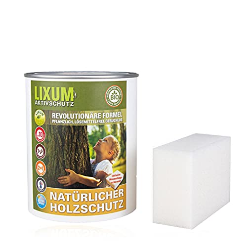 LIXUM 100% biologische & natürliche BIO Holzschutz Lasur - universell, Farbe:farblos 0.00, Inhalt:500 ml (ca.15m²), inkl. Zubehör:Schwamm von LIXUM