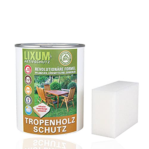 LIXUM BANGKIRAI Tropenholz HOLZSCHUTZ Bio (farblos) 1000 ml = 30m² - natürlicher Langzeitschutz für Holz, hält bis zu 10 Jahren, nur 1 Anstrich nötig. Mit integriertem UV-Schutz und ohne Weichmacher. von LIXUM