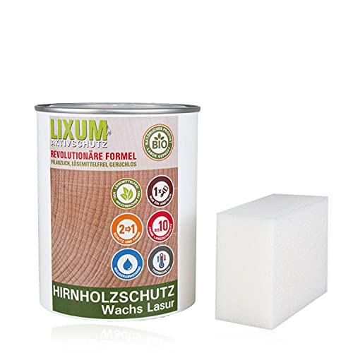 LIXUM HIRNHOLZ WACHSLASUR BIO (farblos) 500 ml = 2m² - natürlicher Langzeitschutz für Holz, hält bis zu 10 Jahren, nur 1 Anstrich nötig. Mit integriertem UV-Schutz und ohne Weichmacher. von LIXUM