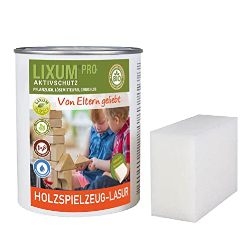 LIXUM PRO 100% biologische & natürliche Holzspielzeug Lasur, Farbe:farblos 0.00, Inhalt:100 ml (ca. 3m²), inkl. Zubehör:Schwamm von LIXUM