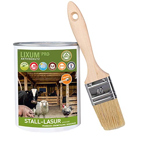 LIXUM PRO 100% biologische & natürliche Tierstall - Stall Lasur universell, Farbe:Schwarzbraun 0.61, Inhalt:335 ml (ca.10m²), inkl. Zubehör:Pinsel von LIXUM