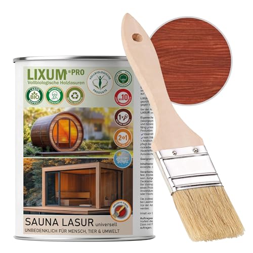LIXUM PRO - SAUNA LASUR universell, Farbe:Bordeaux 0.40, Inhalt:335 ml (ca.10m²), inkl. Zubehör:Pinsel von LIXUM