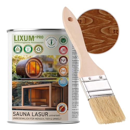 LIXUM PRO - SAUNA LASUR universell, Farbe:Braun 0.30, Inhalt:335 ml (ca.10m²), inkl. Zubehör:Pinsel von LIXUM