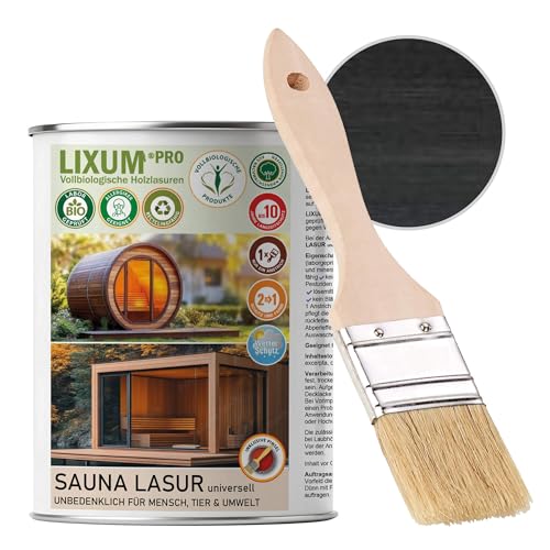 LIXUM PRO - SAUNA LASUR universell, Farbe:Schwarz 0.62, Inhalt:335 ml (ca.10m²), inkl. Zubehör:Pinsel von LIXUM