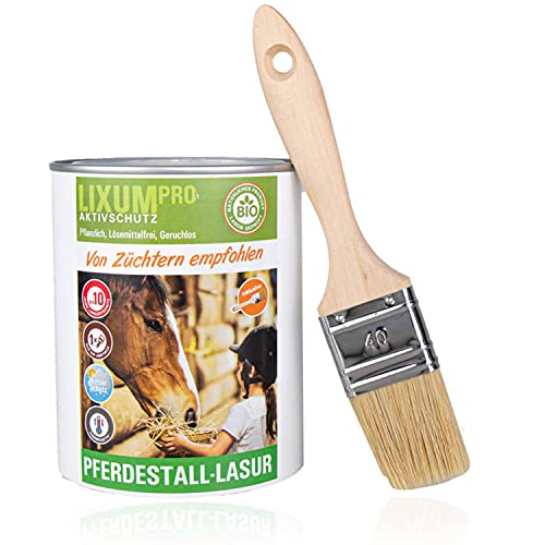 LIXUM Pro Biologische Pferdestall Lasur, Farbe:Braun 0.30, Inhalt:3000 ml (ca.90m²), inkl. Zubehör:Pinsel von LIXUM