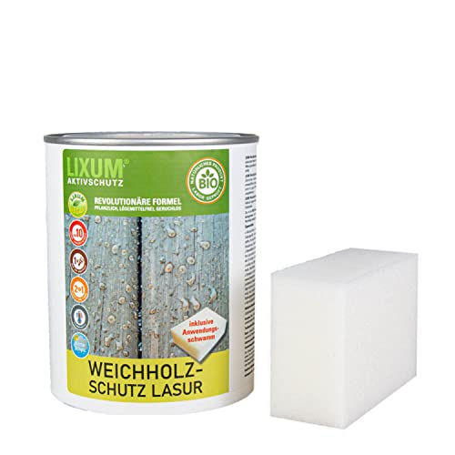 LIXUM WEICHHOLZSCHUTZ BIO LASUR (farblos) 1000 ml = 30m² - natürlicher Langzeitschutz für Holz, hält bis zu 10 Jahren, nur 1 Anstrich nötig. Mit integriertem UV-Schutz und ohne Weichmacher. von LIXUM