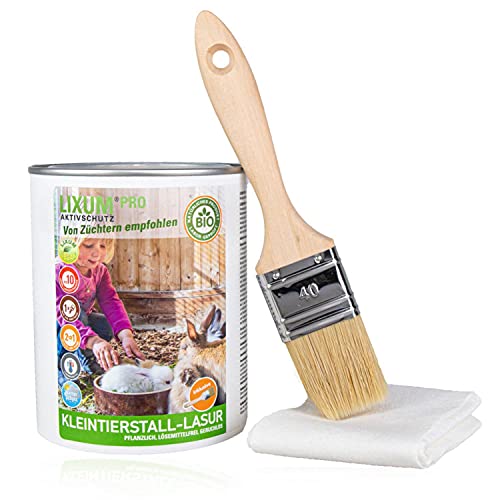 Lixum PRO 100% biologische & natürliche BIO Kleintierstall Holz Lasur, Farbe:Braun 0.30, Inhalt:3000 ml (ca.90m²), inkl. Zubehör:Pinsel von LIXUM